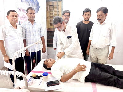 Pradesh Congress president Ashish Kumar Saha attended a blood donation camp organised by the unorganized Congress in Agartala on October 31.